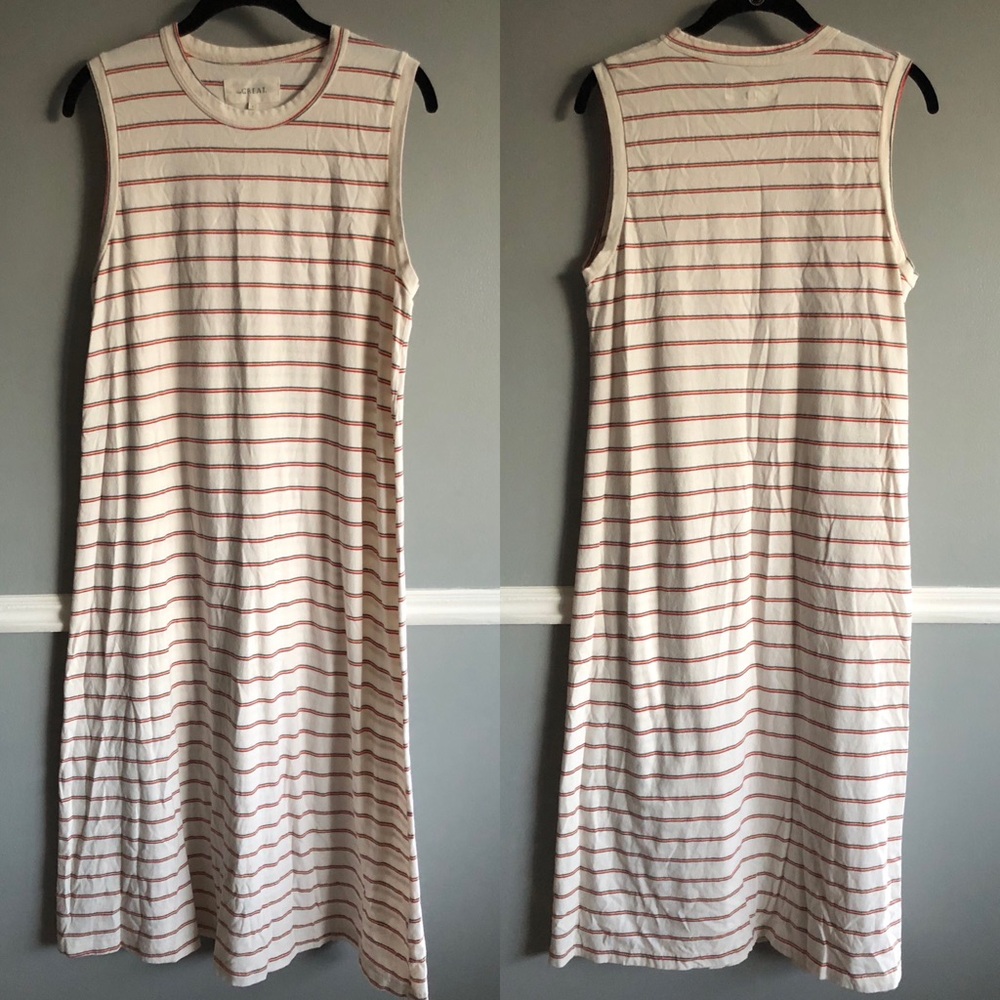 The Great. Cotton Sleeveless Striped Midi Dress